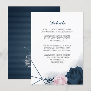 Elegant navy & pink flowers details enclosure card