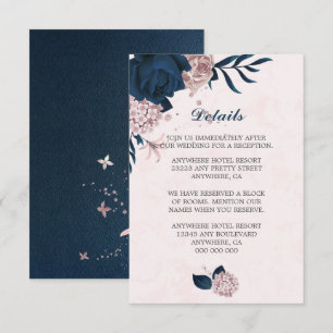 Elegant navy & pink flowers navy leaves details enclosure card