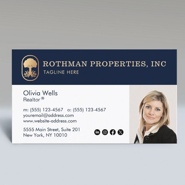Elegant Navy Real Estate Agent Photo Business Card (Creator Uploaded)