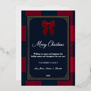 Elegant Navy & Red Buffalo Plaid Bow Christmas 