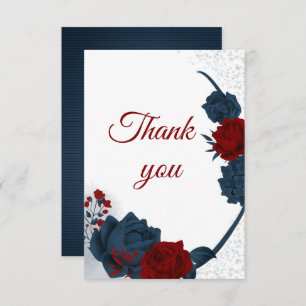elegant navy & red flowers botanical thank you card
