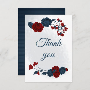 elegant navy & red flowers botanical thank you card