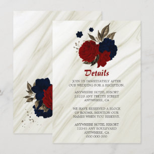 Elegant navy & red flowers details enclosure card