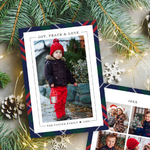 Elegant Navy Red Green Tartan Plaid Multi Photo Holiday Card