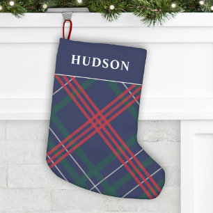 Elegant Navy Red Green Tartan Plaid Personalized Small Christmas Stocking