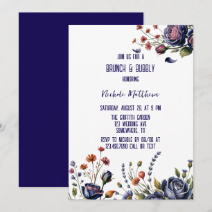 Elegant Navy Rose and Coral Brunch & Bubbly Invitation