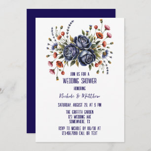 Elegant Navy Rose and Terracotta Florals Wedding Invitation