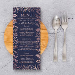 Elegant Navy & Rose Gold Floral Wedding Collection Menu<br><div class="desc">Celebrate in style with these modern and very trendy wedding breakfast menus. The design is easy to personalise with your own wording and your guests will be thrilled when they see these fabulous menus. Matching items can be found in the collection.</div>