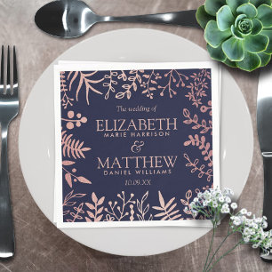 Elegant Navy & Rose Gold Floral Wedding Collection Napkin