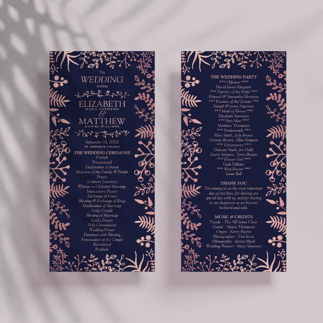 Elegant Navy & Rose Gold Floral Wedding Collection Programme (Creator Uploaded)