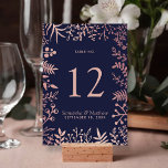Elegant Navy & Rose Gold Floral Wedding Collection Table Number<br><div class="desc">Celebrate in style with these modern and very trendy wedding table number cards. The design is easy to personalise with your own wording and your guests will be thrilled when they see these fabulous table numbers. Matching items can be found in the collection. *** HOW TO ORDER *** Please customise...</div>
