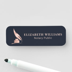 Elegant Navy & Rose Gold Notary Public  Name Tag