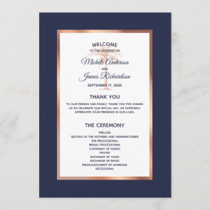 Elegant Navy Rose Gold Palm Tree Tropical Wedding Programme