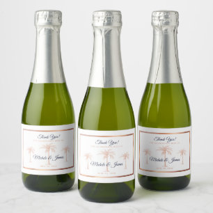 Elegant Navy Rose Gold Palm Tree Tropical Wedding Sparkling Wine Label