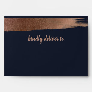 Elegant Navy Rose Gold Simple Modern Wedding Envelope