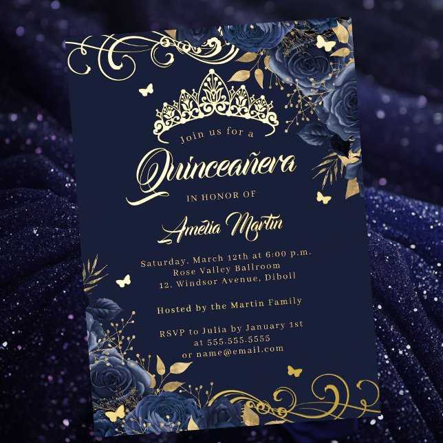 Elegant Navy Rose Gold Swirl Quinceanera   (Creator Uploaded)