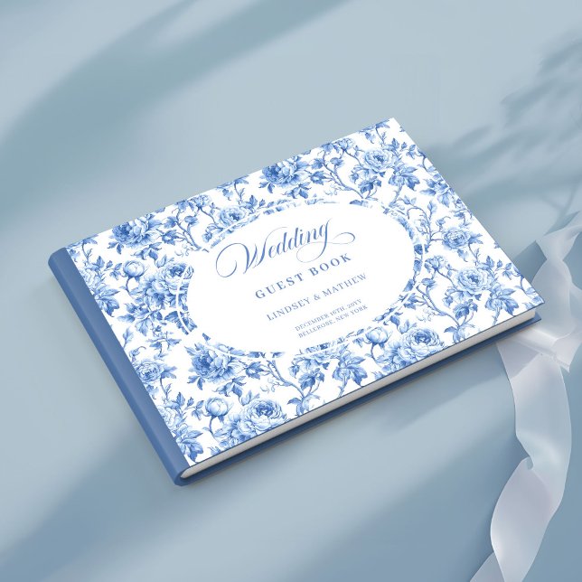Elegant Navy Roses Vintage Toile Guest Book (Elegant Navy Roses Vintage Toile Guest Book)