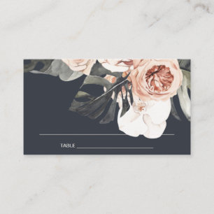 ELEGANT NAVY RUST MONSTRERA PEONY FLORAL WEDDING PLACE CARD