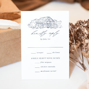 Elegant Navy Rustic Barn Wedding Meal Choice RSVP Card
