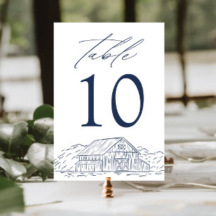 Elegant Navy Rustic Barn Wedding Table Number