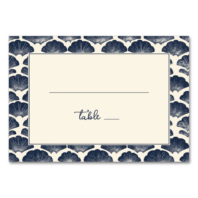 Elegant Navy Scallop Shell Table Number (Front)