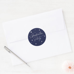 Elegant Navy Scattered Stars Graduation Party Classic Round Sticker