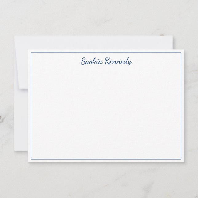 Elegant Navy Script Border Personalised Card (Front)
