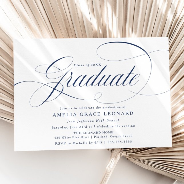 Elegant Navy Script Graduation Party Invitation (Creator Uploaded)