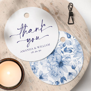 Elegant Navy Script Wedding Thank You Tag