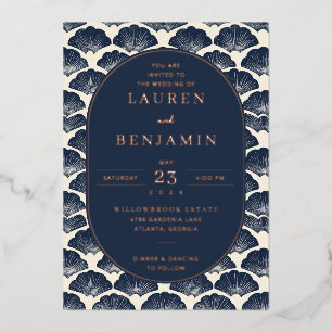 Elegant Navy Seashell Wedding Invitation
