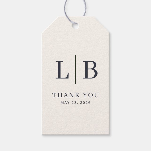 Elegant Navy Serif Wedding Favor Tag (Front)