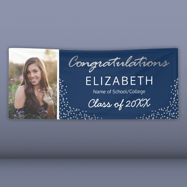 Elegant Navy Silver 2025 Graduation Photo Banner (Creator Uploaded)