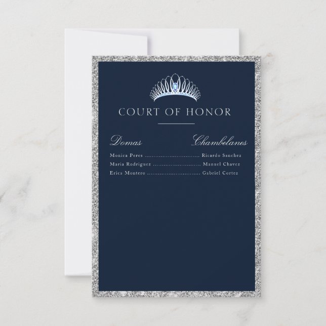 Elegant navy & silver court of honour card (Front)