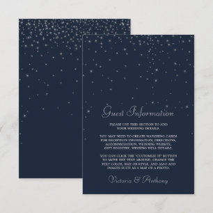 Elegant Navy & Silver Falling Stars Wedding Detail Enclosure Card