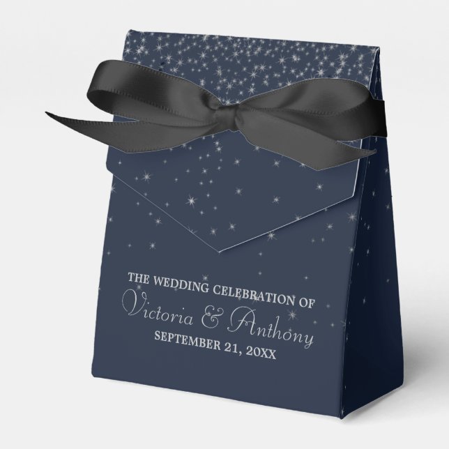 Elegant Navy & Silver Falling Stars Wedding Favour Box (Front Side)