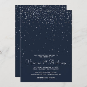 Elegant Navy & Silver Falling Stars Wedding Invitation