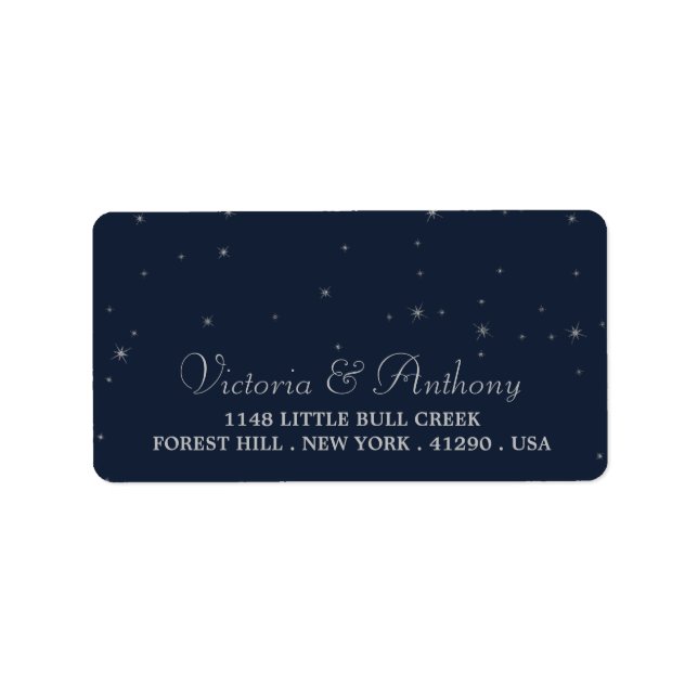 Elegant Navy & Silver Falling Stars Wedding Label (Front)
