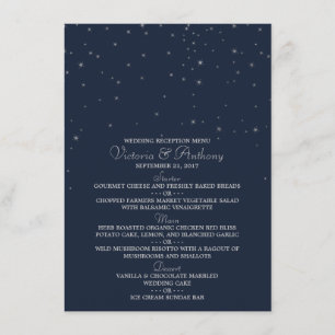 Elegant Navy & Silver Falling Stars Wedding Menu