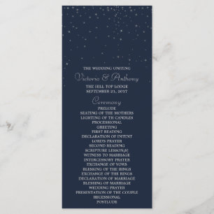 Elegant Navy & Silver Falling Stars Wedding Programme