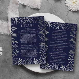 Elegant Navy & Silver Floral Wedding Collection Enclosure Card