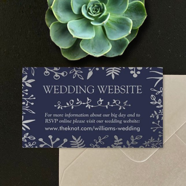 Elegant Navy & Silver Floral Wedding Collection Enclosure Card (Creator Uploaded)