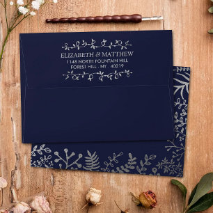 Elegant Navy & Silver Floral Wedding Collection Envelope