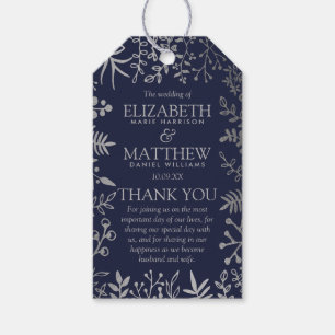 Elegant Navy & Silver Floral Wedding Collection Gift Tags