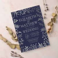 Elegant Navy & Silver Floral Wedding Collection
