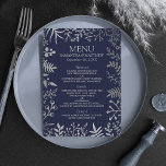 Elegant Navy & Silver Floral Wedding Collection Menu<br><div class="desc">Celebrate in style with these modern and very trendy wedding breakfast menus. The design is easy to personalise with your own wording and your guests will be thrilled when they see these fabulous menus. Matching items can be found in the collection.</div>