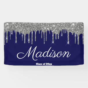 Elegant Navy Silver Graduation Party Class of 2026 Banner
