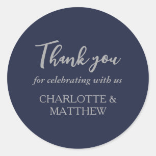 Elegant Navy Silver Wedding Classic Round Sticker