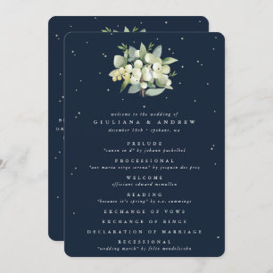 Elegant Navy Snowberry+Eucalyptus Bouquet Wedding Programme