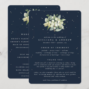 Elegant Navy Snowberry+Eucalyptus Bouquet Wedding Programme