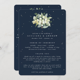 Elegant Navy Snowberry+Eucalyptus Bouquet Wedding Programme